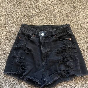 American Eagle Outfitters Black Jean Shorts Distressed Style